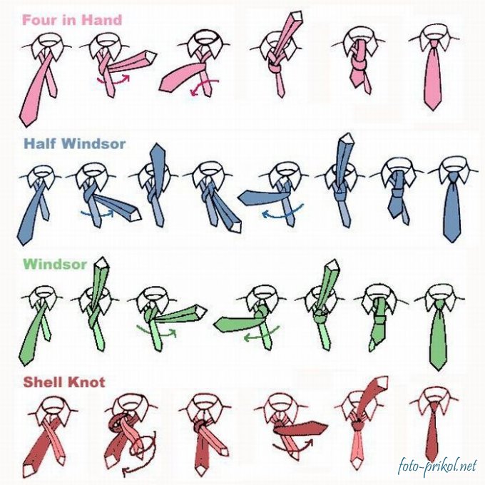 Некоторые варианты завязки галстуков